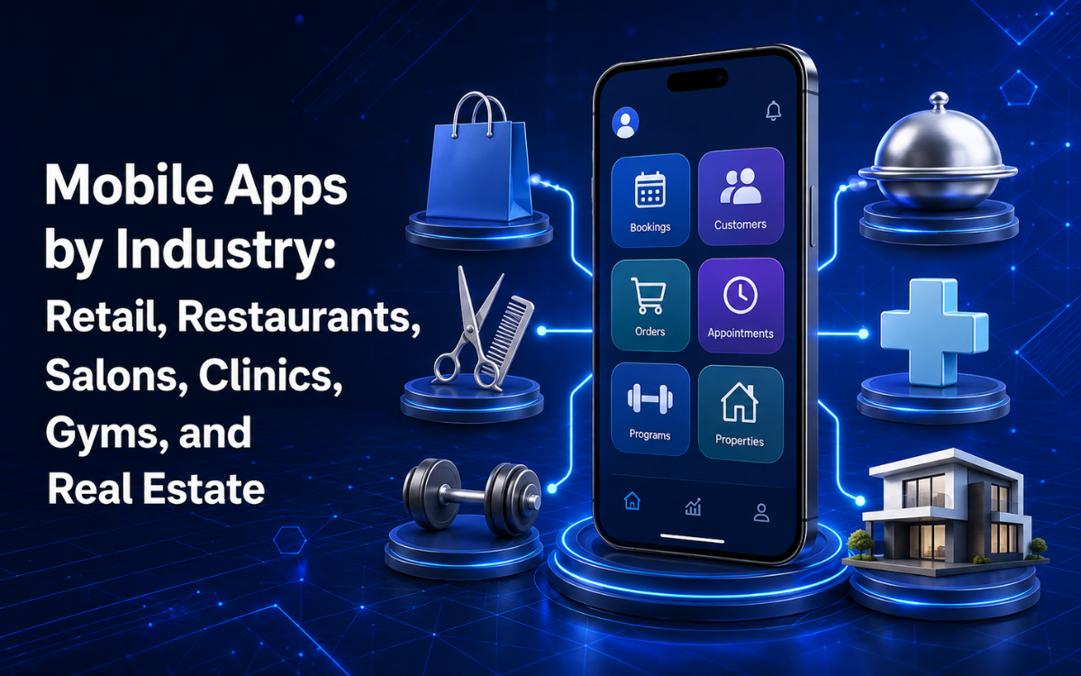Industry-specific mobile app development for retail, restaurants, salons, clinics, gyms, and real estate businesses